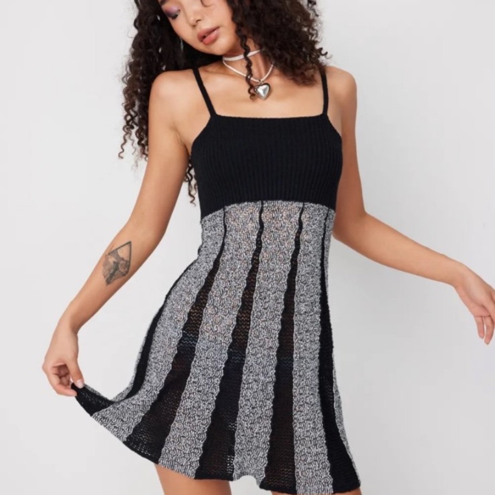 Black and Gray Striped Knit Dress